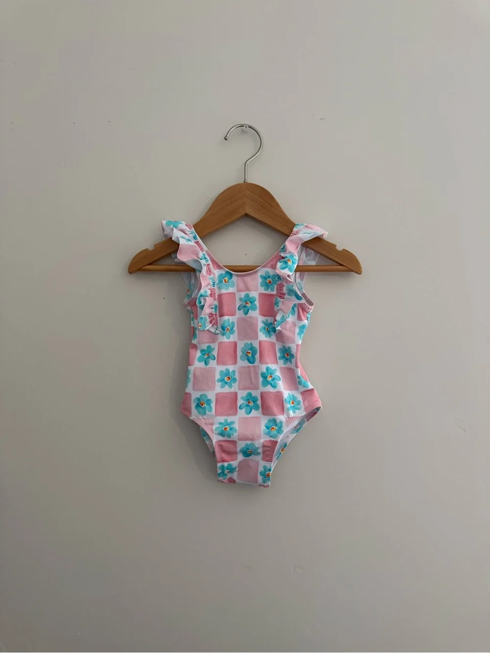 NWT Zara Pink and White Floral Check baby One-Piece Swimsuit